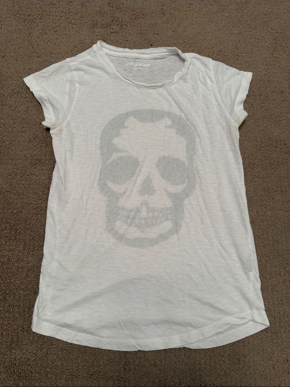 Zadig & Voltaire Women White Embellished Skull Cotton Modal T-Shirt Size S